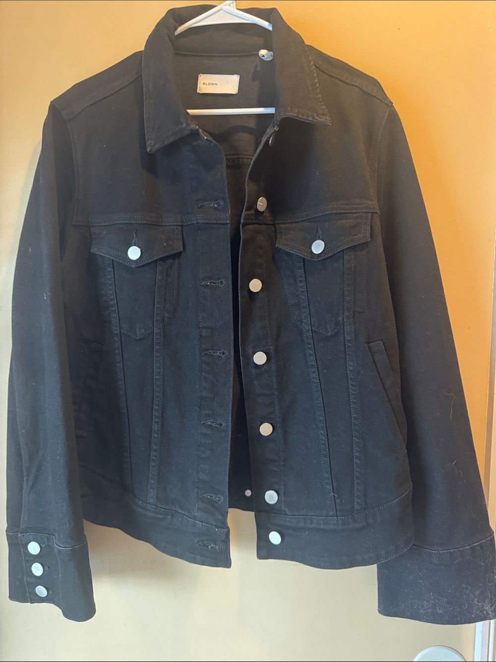 BLDWN Black Denim Trucker Jacket with Silver Buttons
